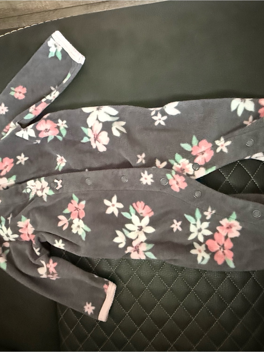 Carter's Navy Floral Fleece Footed Romper - Pink & Mint Flowers